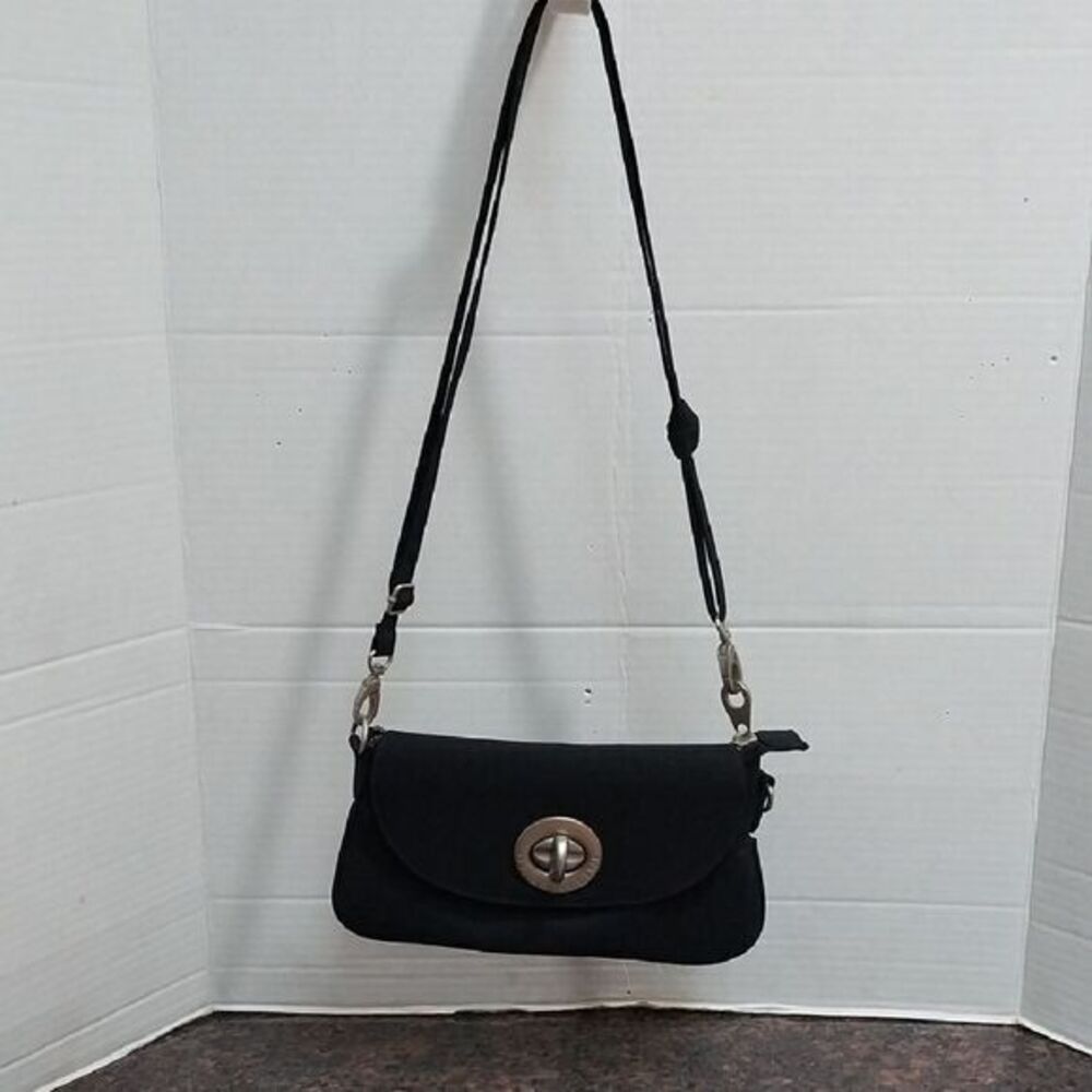 Baggallini Black Classic Shoulder Bag with Flap-Over Design